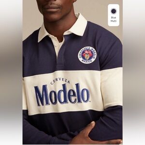 Lucky Brand Men's Navy and Cream Rugby Shirt